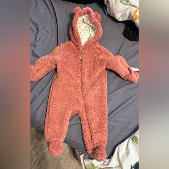 Carter’s Baby Girl Hooded Sherpa Jumpsuit Pink - Picture 1 of 4